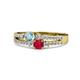 3 - Zaira Aquamarine and Ruby with Side Diamonds Split Shank Ring 