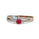 3 - Zaira Aquamarine and Ruby with Side Diamonds Split Shank Ring 