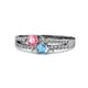 3 - Zaira Pink Tourmaline and Blue Topaz with Side Diamonds Split Shank Ring 
