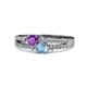 3 - Zaira Amethyst and Blue Topaz with Side Diamonds Split Shank Ring 