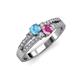 1 - Zaira Blue Topaz and Pink Sapphire with Side Diamonds Split Shank Ring 