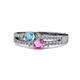 3 - Zaira Blue Topaz and Pink Sapphire with Side Diamonds Split Shank Ring 