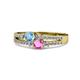 3 - Zaira Blue Topaz and Pink Sapphire with Side Diamonds Split Shank Ring 