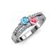 1 - Zaira Blue Topaz and Pink Tourmaline with Side Diamonds Split Shank Ring 