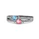 3 - Zaira Blue Topaz and Pink Tourmaline with Side Diamonds Split Shank Ring 