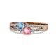3 - Zaira Blue Topaz and Pink Tourmaline with Side Diamonds Split Shank Ring 