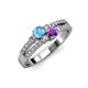 1 - Zaira Blue Topaz and Amethyst with Side Diamonds Split Shank Ring 