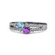 3 - Zaira Blue Topaz and Amethyst with Side Diamonds Split Shank Ring 
