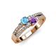 1 - Zaira Blue Topaz and Amethyst with Side Diamonds Split Shank Ring 