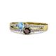 1 - Zaira Blue Topaz and Red Garnet with Side Diamonds Split Shank Ring 