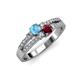 1 - Zaira Blue Topaz and Ruby with Side Diamonds Split Shank Ring 