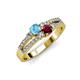 1 - Zaira Blue Topaz and Ruby with Side Diamonds Split Shank Ring 