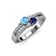 1 - Zaira Blue Topaz and Blue Sapphire with Side Diamonds Split Shank Ring 