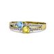 3 - Zaira Blue Topaz and Yellow Sapphire with Side Diamonds Split Shank Ring 