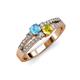 1 - Zaira Blue Topaz and Yellow Sapphire with Side Diamonds Split Shank Ring 