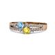 3 - Zaira Blue Topaz and Yellow Sapphire with Side Diamonds Split Shank Ring 