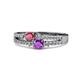 3 - Zaira Rhodolite Garnet and Amethyst with Side Diamonds Split Shank Ring 