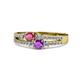 3 - Zaira Rhodolite Garnet and Amethyst with Side Diamonds Split Shank Ring 