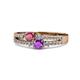 3 - Zaira Rhodolite Garnet and Amethyst with Side Diamonds Split Shank Ring 
