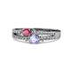 3 - Zaira Rhodolite Garnet and Tanzanite with Side Diamonds Split Shank Ring 