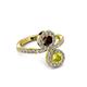 3 - Kevia Yellow Diamond and Red Garnet with Side Diamonds Bypass Ring 