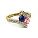 2 - Eleni Blue Sapphire and Pink Tourmaline with Side Diamonds Bypass Ring 