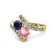 1 - Eleni Blue Sapphire and Pink Tourmaline with Side Diamonds Bypass Ring 