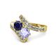 1 - Eleni Blue Sapphire and Tanzanite with Side Diamonds Bypass Ring 