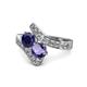 1 - Eleni Blue Sapphire and Iolite with Side Diamonds Bypass Ring 