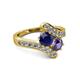 2 - Eleni Blue Sapphire and Iolite with Side Diamonds Bypass Ring 