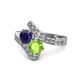 1 - Eleni Blue Sapphire and Peridot with Side Diamonds Bypass Ring 