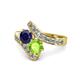 1 - Eleni Blue Sapphire and Peridot with Side Diamonds Bypass Ring 