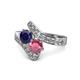 1 - Eleni Blue Sapphire and Rhodolite Garnet with Side Diamonds Bypass Ring 