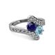2 - Eleni Blue Sapphire and Aquamarine with Side Diamonds Bypass Ring 