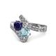 1 - Eleni Blue Sapphire and Aquamarine with Side Diamonds Bypass Ring 