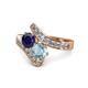 1 - Eleni Blue Sapphire and Aquamarine with Side Diamonds Bypass Ring 