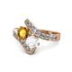 1 - Eleni Citrine and White Sapphire with Side Diamonds Bypass Ring 