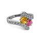 2 - Eleni Citrine and Rhodolite Garnet with Side Diamonds Bypass Ring 