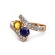 1 - Eleni Citrine and Blue Sapphire with Side Diamonds Bypass Ring 