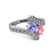 2 - Eleni Tanzanite and Pink Tourmaline with Side Diamonds Bypass Ring 