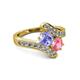 2 - Eleni Tanzanite and Pink Tourmaline with Side Diamonds Bypass Ring 