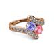 2 - Eleni Tanzanite and Pink Tourmaline with Side Diamonds Bypass Ring 