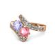 1 - Eleni Tanzanite and Pink Tourmaline with Side Diamonds Bypass Ring 