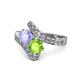 1 - Eleni Tanzanite and Peridot with Side Diamonds Bypass Ring 