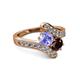 2 - Eleni Tanzanite and Red Garnet with Side Diamonds Bypass Ring 
