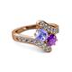 2 - Eleni Tanzanite and Amethyst with Side Diamonds Bypass Ring 