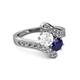2 - Eleni White and Blue Sapphire with Side Diamonds Bypass Ring 