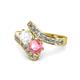 1 - Eleni White Sapphire and Pink Tourmaline with Side Diamonds Bypass Ring 