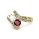 1 - Eleni White Sapphire and Ruby with Side Diamonds Bypass Ring 