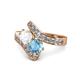 1 - Eleni White Sapphire and Blue Topaz with Side Diamonds Bypass Ring 